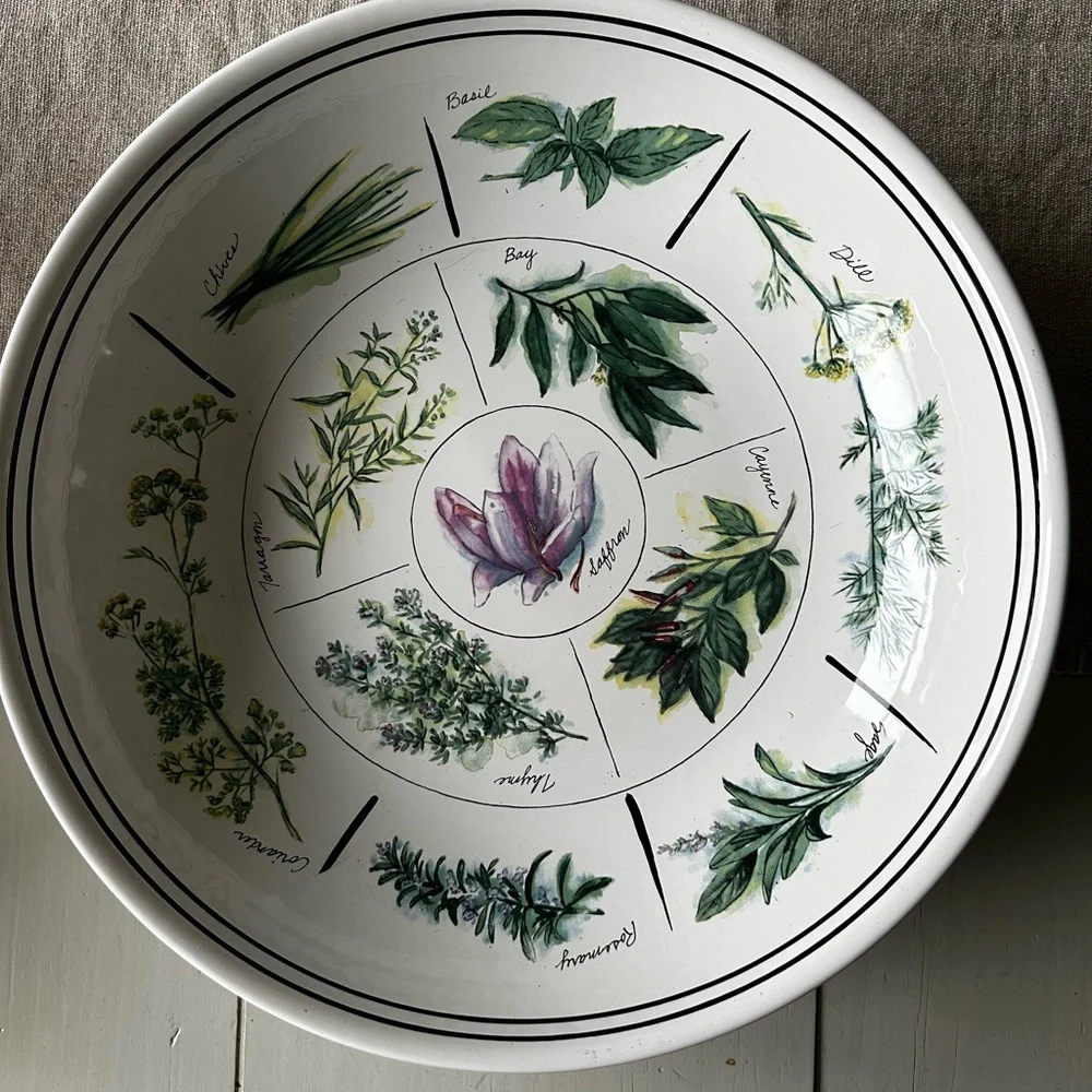Williams Sonoma White and Green Botanical Dinnerware Bowl